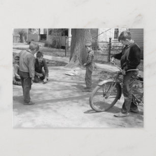 Boys Playing Marbles, Woodbine, Iowa, 1940 Postcard