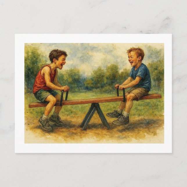 Boys Playing On Teeter Totter,  Postcard (Front)