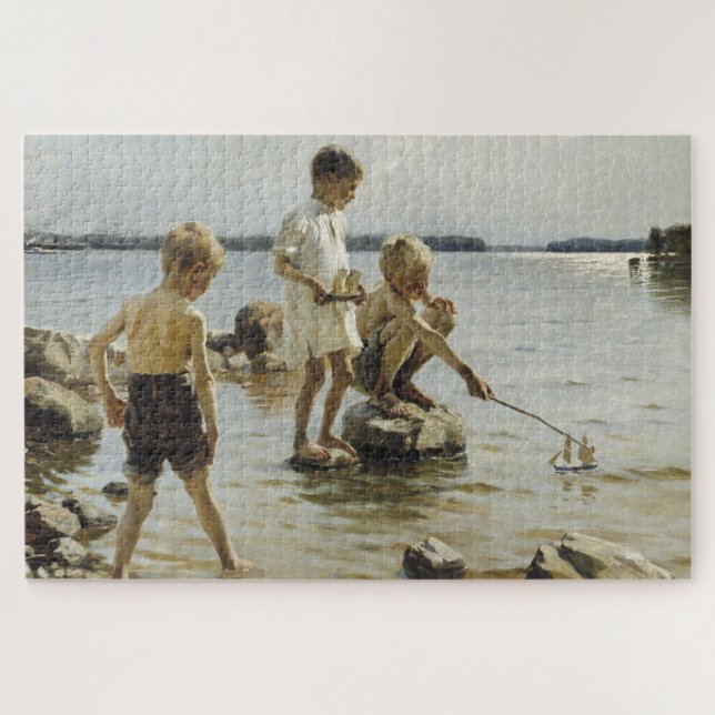 Boys Playing on the Shore (by Albert Edelfelt) Jigsaw Puzzle (Horizontal)