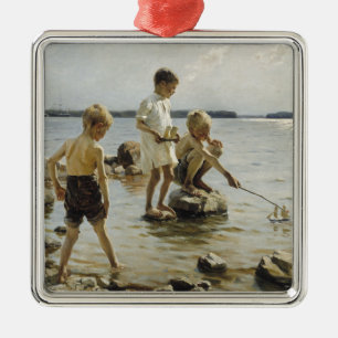 Boys Playing on the Shore (by Albert Edelfelt) Metal Tree Decoration