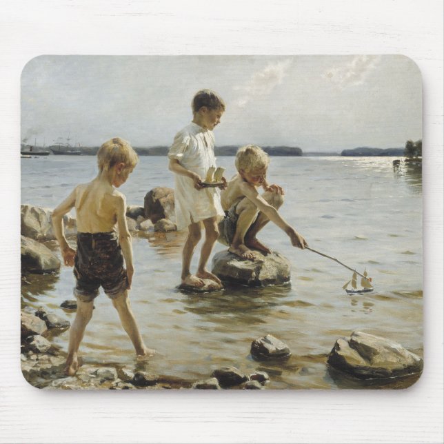 Boys Playing on the Shore (by Albert Edelfelt) Mouse Pad (Front)
