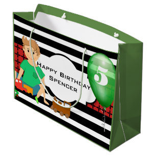 Boys Playing w/Modern Patterns Birthday Large Gift Bag