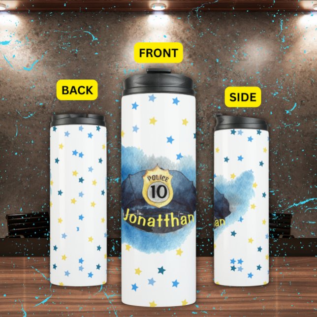 Boy's Police Officer Blue Hat Water Bottle (Creator Uploaded)