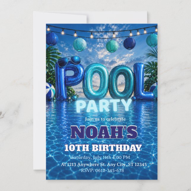 Boys Pool Party Birthday Invitation (Front)
