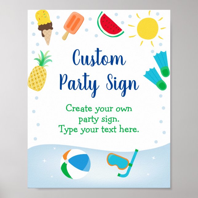 Boys Pool Party Birthday Sign (Front)