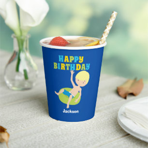 Boys Pool Party Custom Kids Birthday Paper Cups