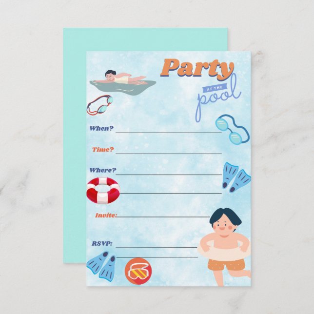 boys pool party invitation  (Front/Back)