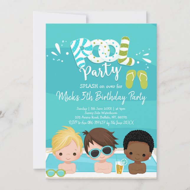 Boys Pool Party Kid's Birthday Invitation (Front)