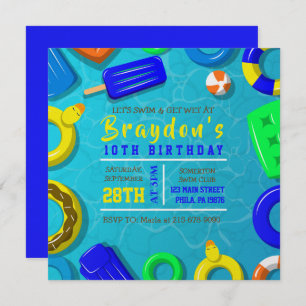 BOYS POOL SWIM FLOATS Birthday Party Invitation
