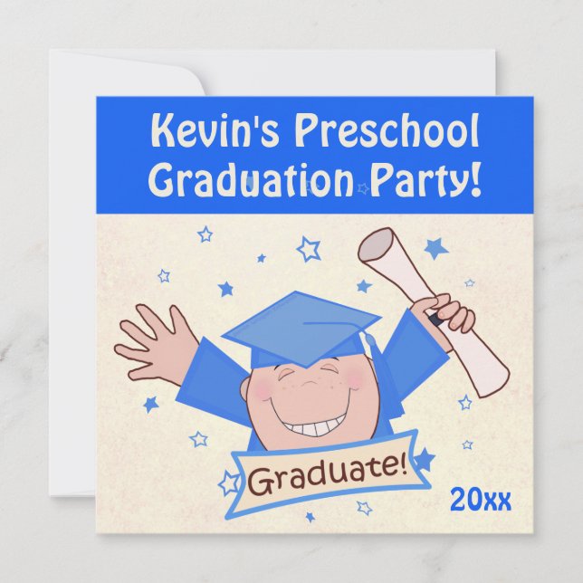 Boy's Preschool Kindergarten Grad Party Invitation (Front)
