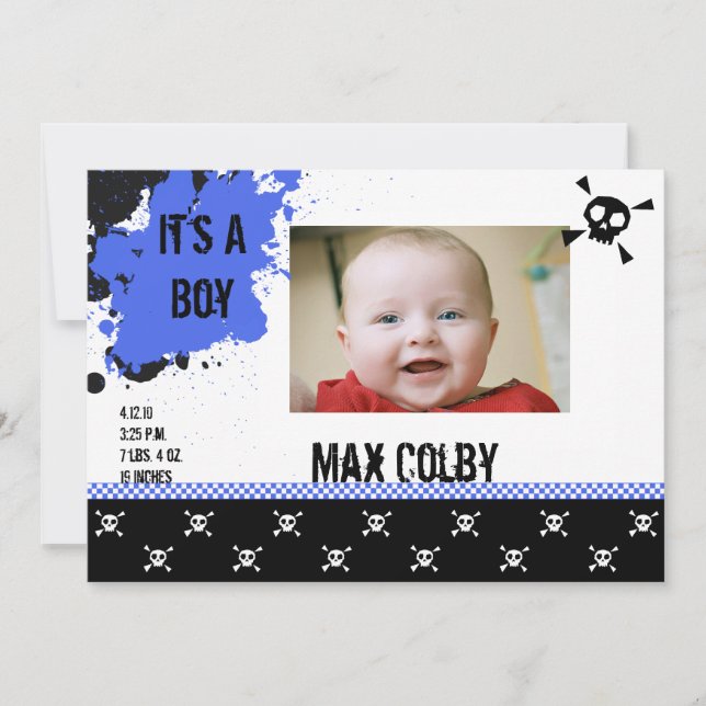 Boy's Punk Rock Birth Announcement (Front)