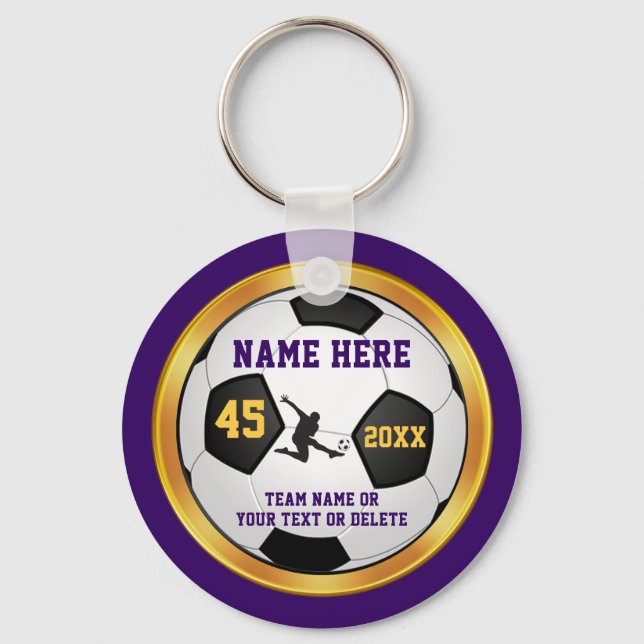 Boys Purple, Gold, Gifts for Soccer Team Players, Key Ring (Front)