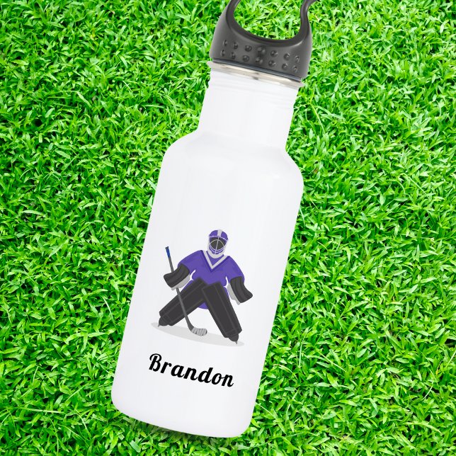 Boys Purple Ice Hockey Player & Name Winter Sports 532 Ml Water Bottle (Creator Uploaded)