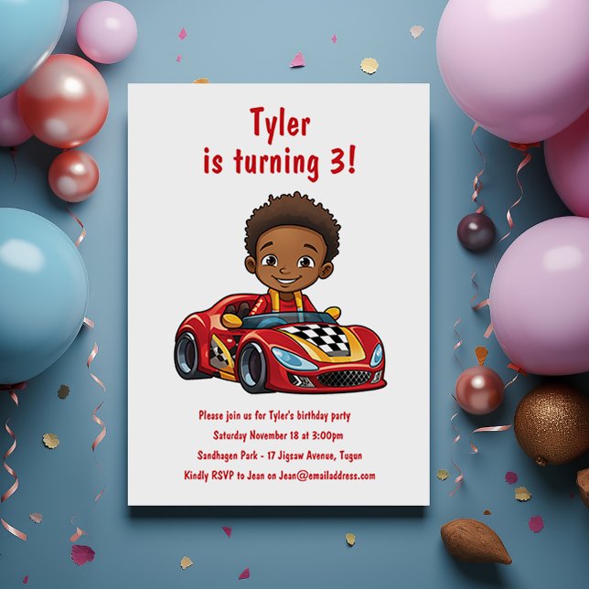 Boys Race Car Kids Birthday Party Invitation (Creator Uploaded)