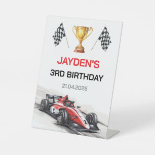 Boys Racing Car Birthday Party Pedestal Sign