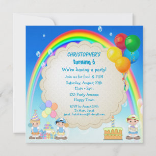 Boy's Rainbow & Cake Birthday Party Invites