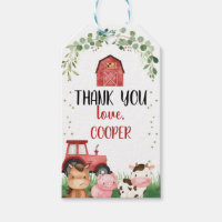 Boys Red Barn Tractor Farm Birthday Favor Tag