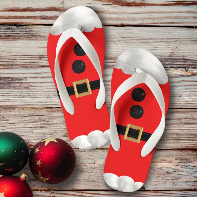 Boys Red Elf Santas Helper Festive Flip Flops (Simple Santa flips flops for Christmas in July or the one in December)