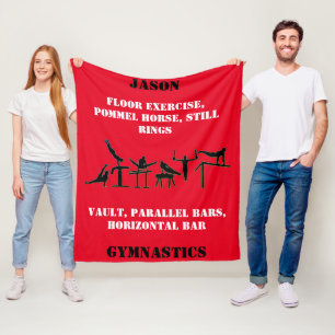 Boys Red Gymnastics Personalised Fleece Blanket