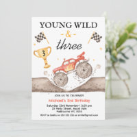 Boys Red Monster Truck Young Wild Three Birthday