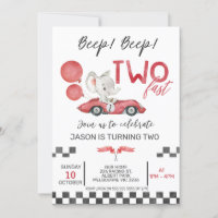 Boys Red Racing Car Elephant Two Fast 2nd Birthday