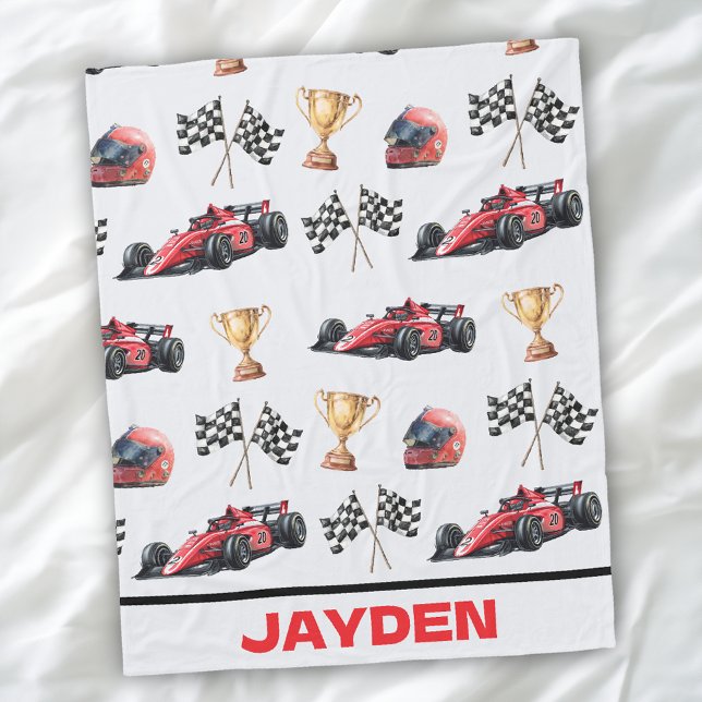 Boys Red Racing Car Personalized Fleece Blanket (Creator Uploaded)