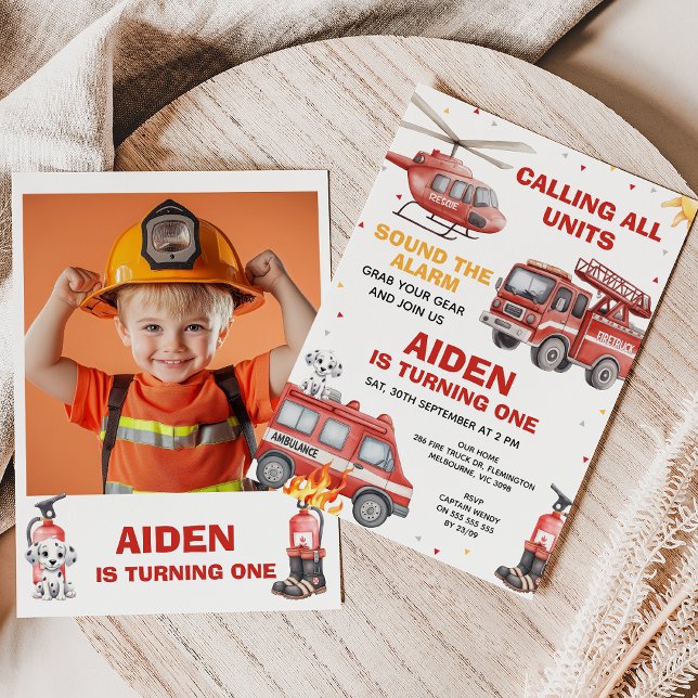 Boys Red Rescue Calling All Units Birthday Invitation (Calling All Units Invitation, Fire Truck Birthday Invitation, Emergency Squad Invitation, Alarm)