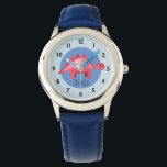 Boys Red Watercolor Dinosaur and Name Kids Watch<br><div class="desc">This cute kids watch design features a hand painted red watercolor dinosaur with a blue background,  and can be personalised with your boy's name. Perfect for any dinosaur loving kid's first watch. Check out our store for other gorgeous designs!</div>