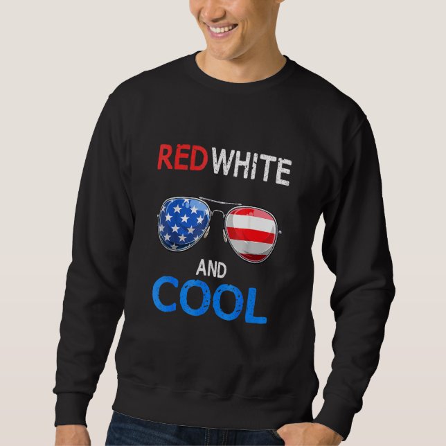 Boys Red White Cool 4th Of July Sunglasses Kids Te Sweatshirt (Front)