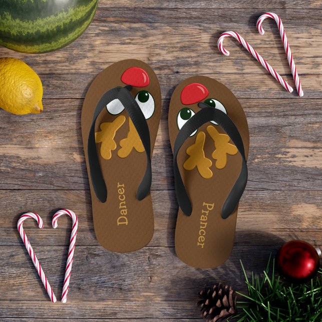 Boys Reindeer Personalised Christmas in July Kid's Jandals (Dashing through the sand in a pair of cute Christmas in July Reindeer Flip Flops. Just add your name)