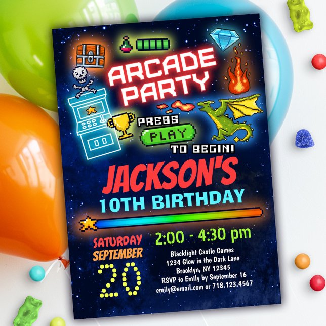 Boys Retro Arcade Birthday Party Invitation (Creator Uploaded)