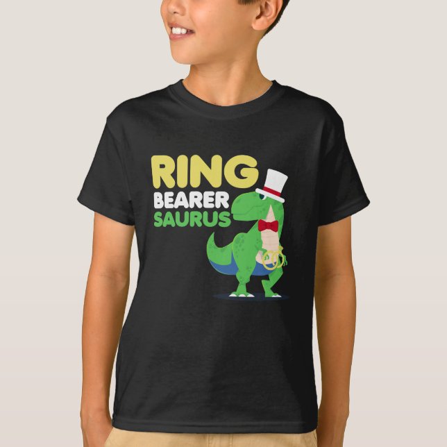 Boys Ring Bearer Dinosaur Rex Wedding Party T-Shirt (Front)