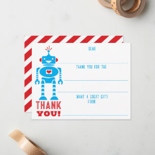 Boys Robot Fill In The Blank Thank You Card