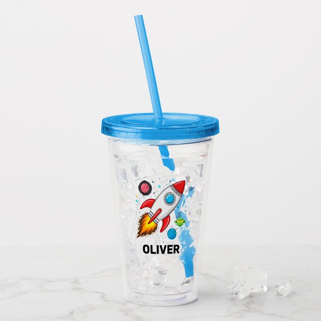 Boys Rocket Outerspace Cute Personalized  Acrylic Tumbler (Creator Uploaded)