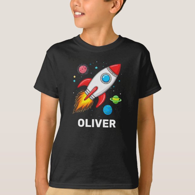 Boys Rocket Outerspace Cute Personalized  T-Shirt (Front)