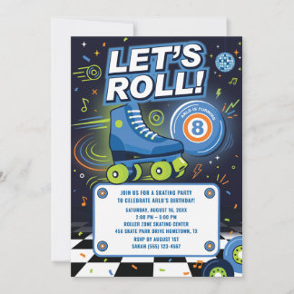 Boys Roller Skating Birthday Party Invitation