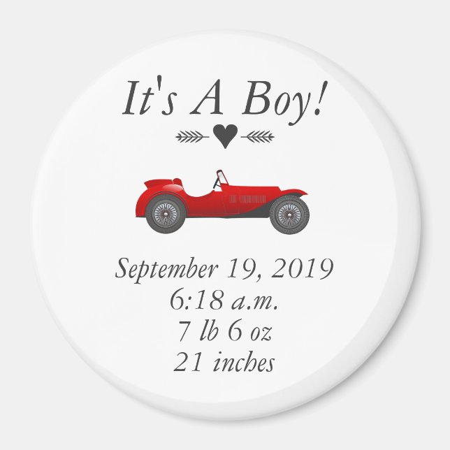 Boys Room Classic Car Gifts Sweet red Retro Car Magnet (Front)