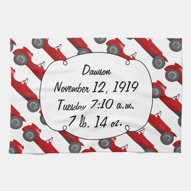 Boys Room Classic Car Gifts Sweet red Retro Car Tea Towel (Horizontal)