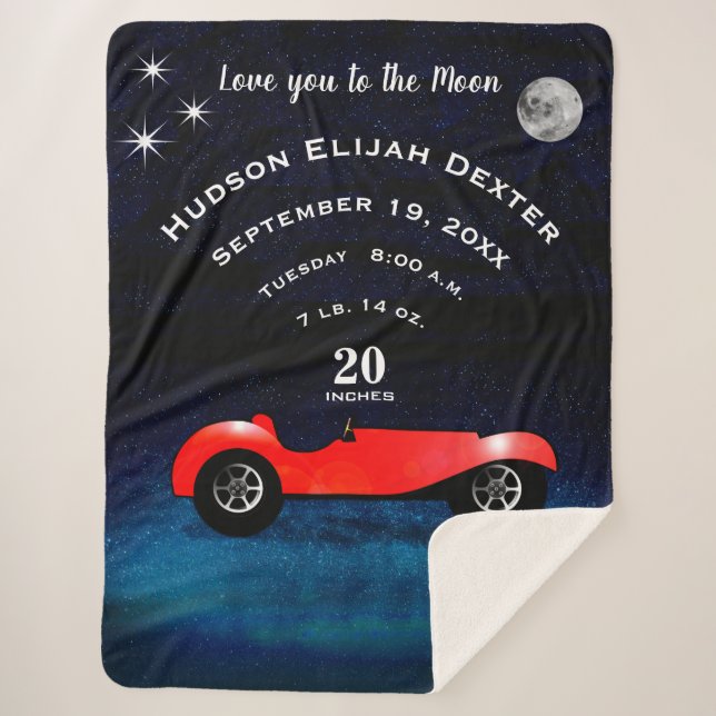 Boys Room Classic Car Love You To the Moon Sherpa Blanket (Front)