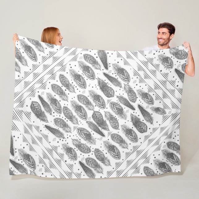 Boys Room Modern Abstract Feather Pattern Fleece Blanket (In Situ)