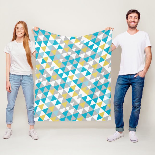 Boys Room Modern Blue Abstract Triangle Pattern Fleece Blanket (In Situ)