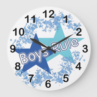 Boys Rule Blue Stars Numbered Wall Clock