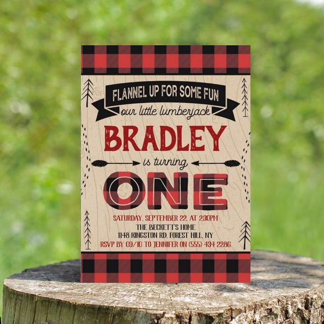 Boys Rustic Plaid Lumberjack 1st Birthday Invitation (Creator Uploaded)
