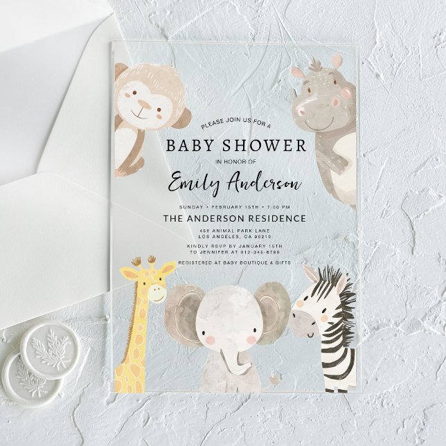 Boys Safari Animals Baby Shower Acrylic Invitations (Creator Uploaded)