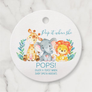 Boy's Safari Animals Baby Shower Pop It Favour Tags