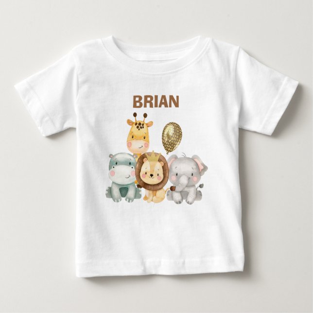 Boy's Safari Animals Balloon Birthday Shirt (Front)