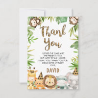 Boys Safari Animals Birthday Thank You Card