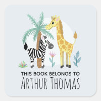 Boys Safari Animals Name Kids Bookplate