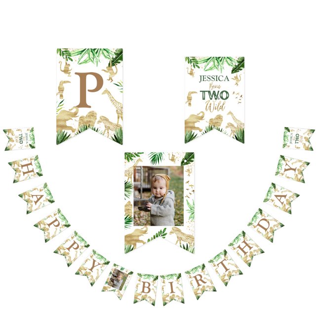 Boys Safari Animals Two Wild 2nd Birthday Photo Bunting (Creator Uploaded)