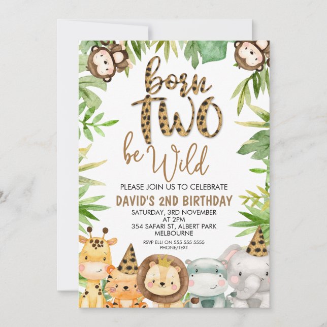 Boys Safari Animals Two Wild Birthday Invitation (Front)